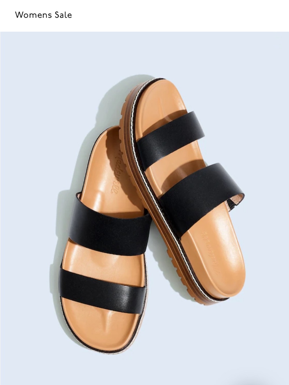 Black Double-Strap Slide Sandals with Tan Footbed